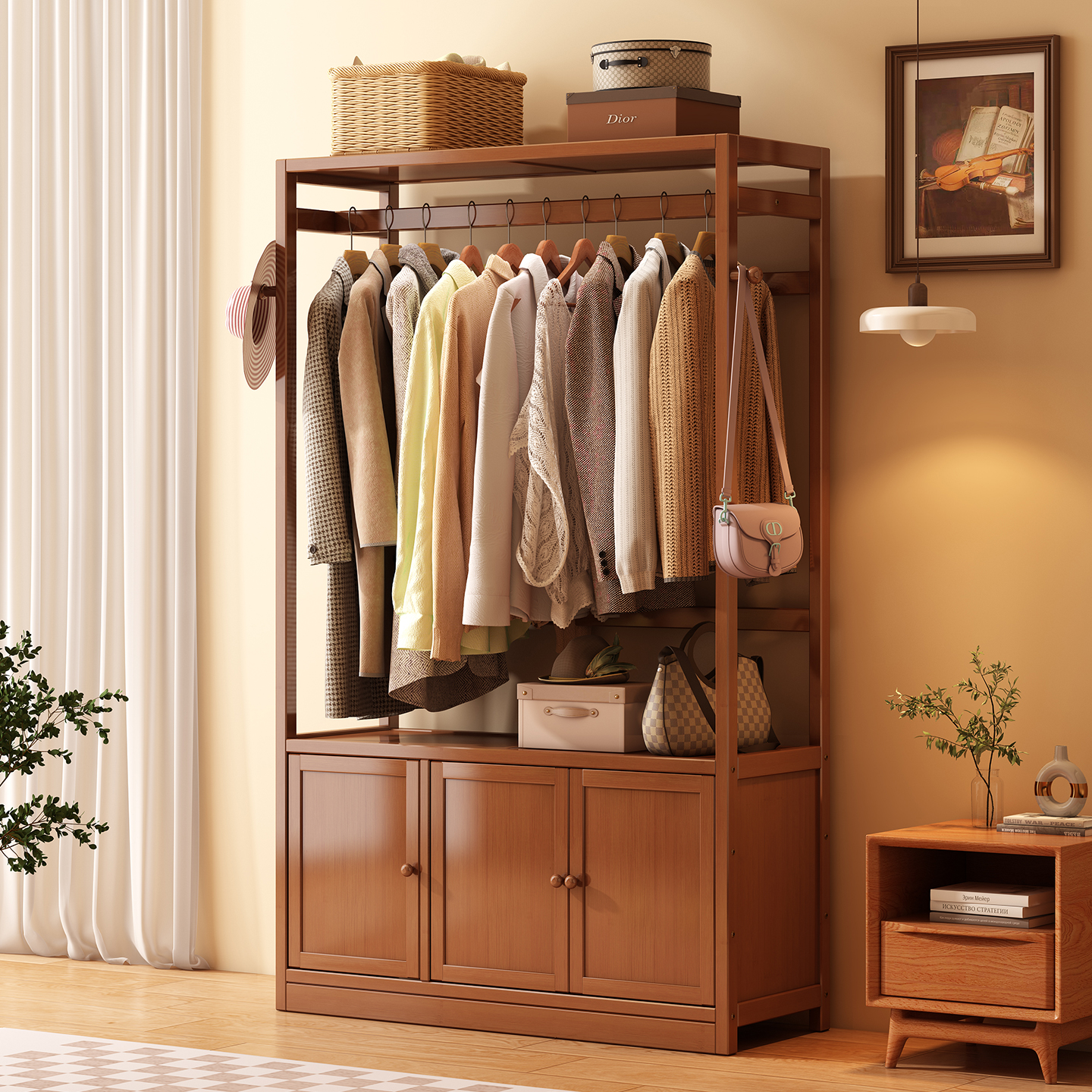 中古风落地衣帽架小户型