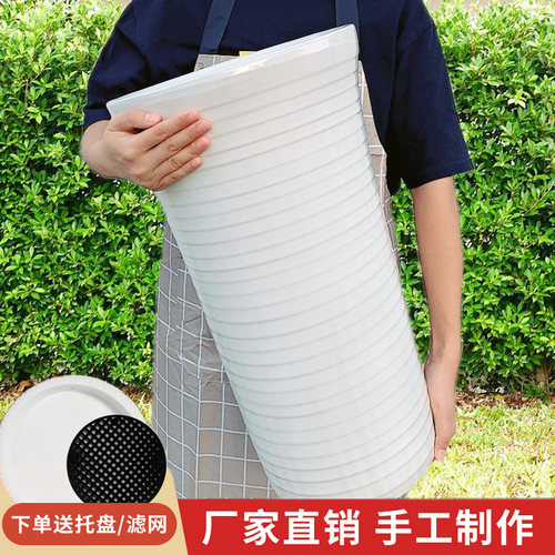 纯白色多层螺纹特大号陶瓷大花盆
