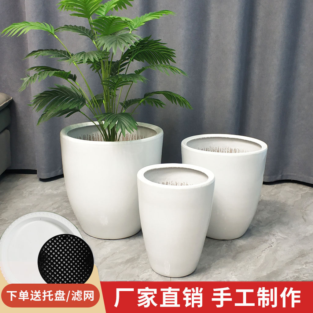 低腰纯白炮筒花盆陶瓷家用简约花盆高身耐用高颜值亮釉陶瓷大花盆,鲜花速递/花卉仿真/绿植园艺,花盆,淘宝优惠券,粉丝福利购,淘宝优惠卷