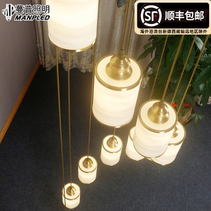 全铜楼梯吊灯中国风新中式楼梯间灯LOFT公寓复式旋转楼梯灯长吊灯