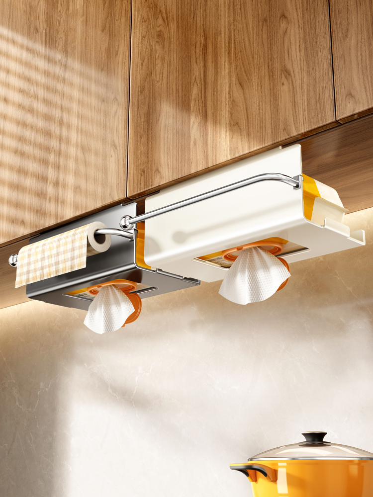 厨房湿巾收纳盒纸巾架子吊柜倒挂抽纸盒收纳抹布纸挂架橱柜卷纸架