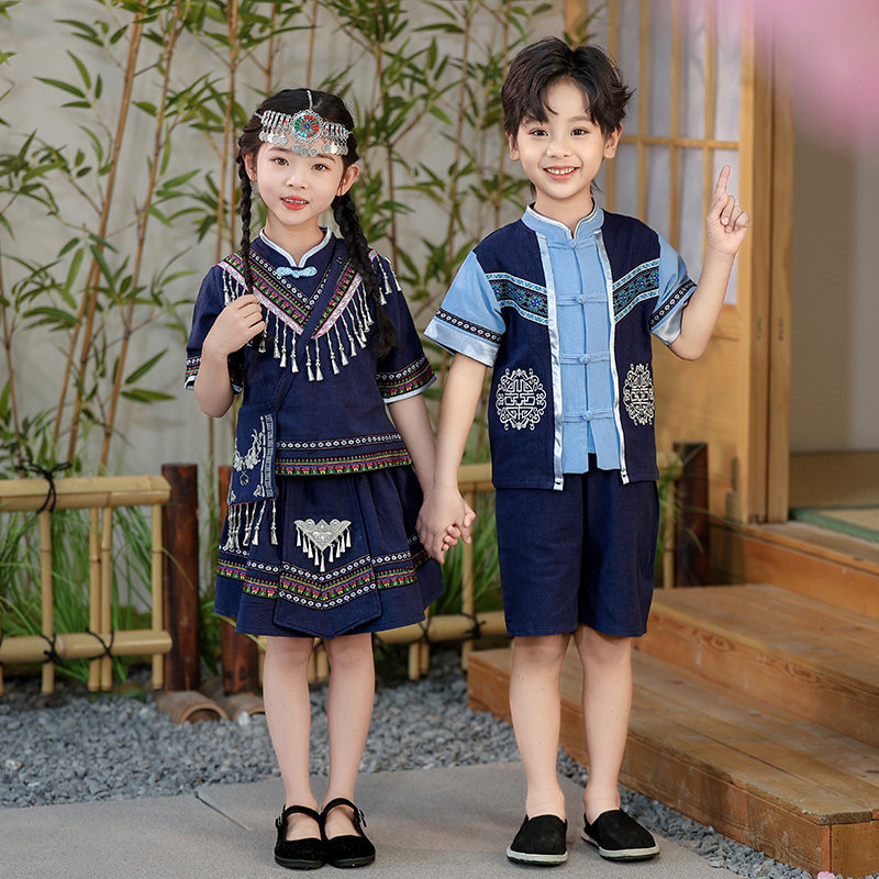 男女童夏季中国风套装少数民族六一儿童幼儿园小学生舞蹈表演出服