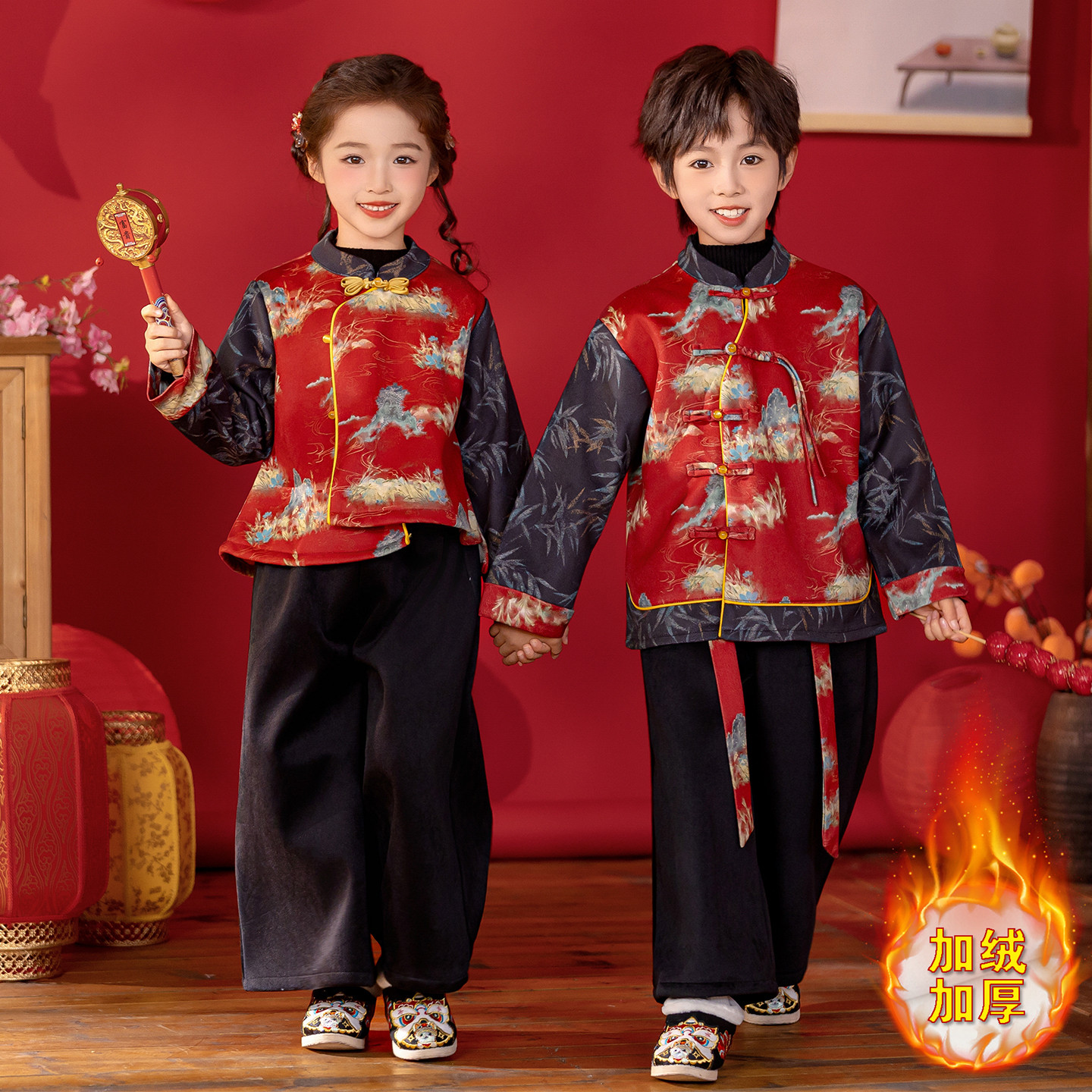 儿童唐装拜年服套装中国风