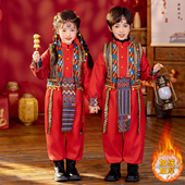 旦表演服装 儿童民族风加绒唐装 男女童少数民族藏族演出服幼儿园元