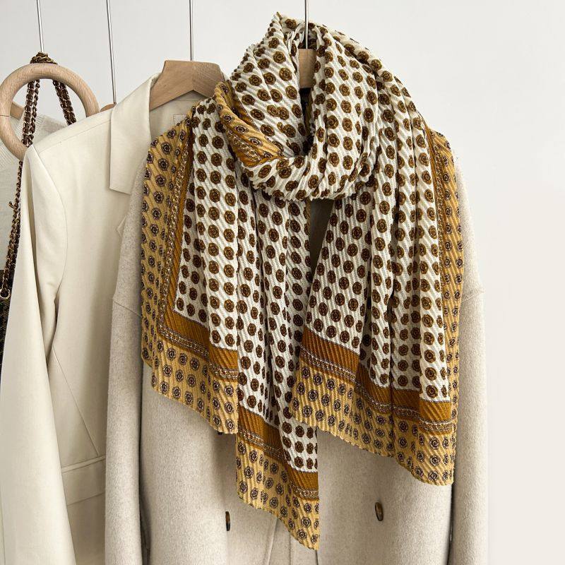 韩国原单时尚简约蓝色条纹印花防晒披肩棉麻手感百搭网红装饰围巾