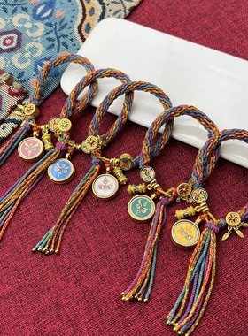 手工编织棉线手绳手绘五路财神轮回手链唐卡嘎乌盒民族风男女手串