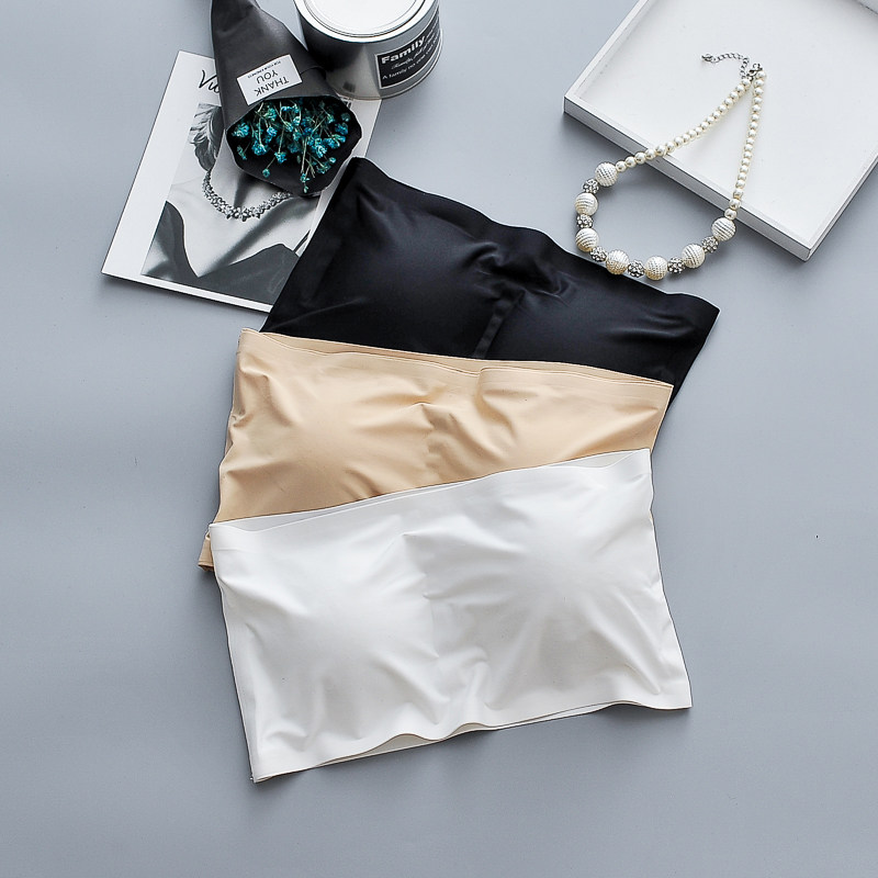 一片式冰丝胸衣无痕无肩带无钢圈防滑带胸垫抹胸打底防走光裹胸女