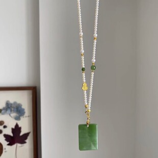 天然淡水珍珠项链女碧玉葫芦串珠长款毛衣链可拆卸万能链多用挂绳