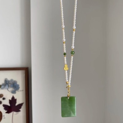 天然淡水珍珠项链女碧玉葫芦串珠长款毛衣链可拆卸万能链多用挂绳