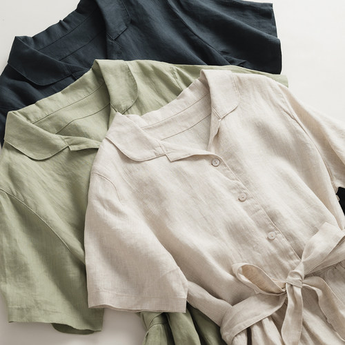 通勤A字亚麻纯色腰带舒适