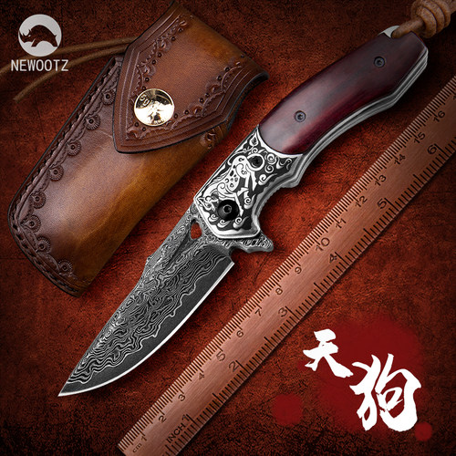 户外大马士革折叠刀刀折刀简师傅