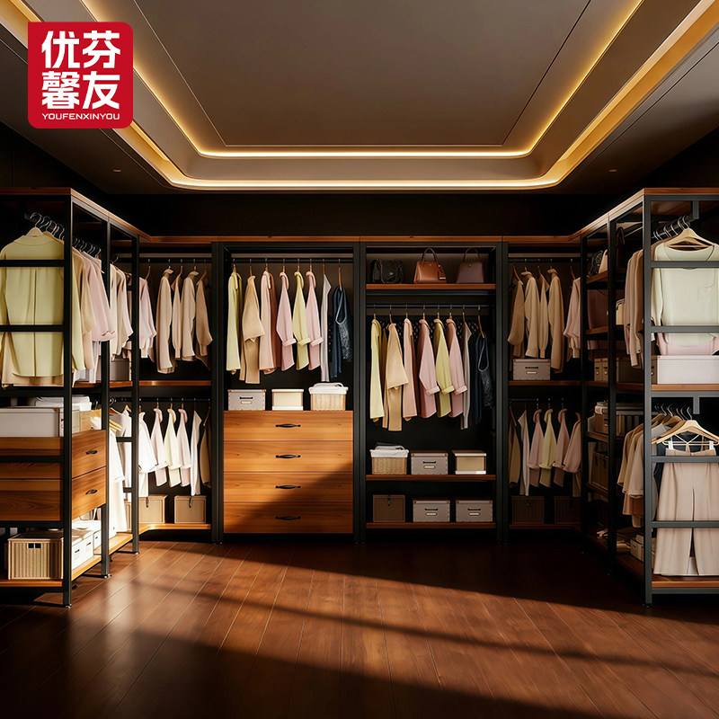 日系衣帽架开放式衣柜家用卧室落地挂衣架步入式衣帽间货架金属架