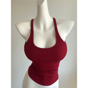 巨显白的红！lulu同款可拆卸胸垫吊带 挂脖美背bra瑜伽服背心上衣