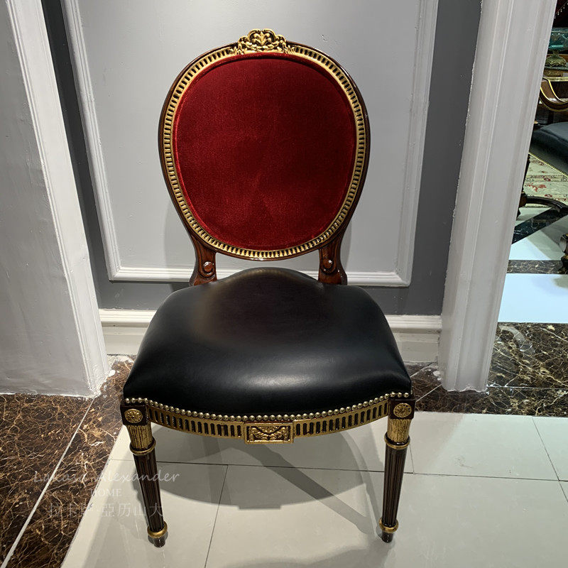 高端英式餐椅欧式成人桃花心实木红色头层牛皮椅子真皮凳子书椅子
