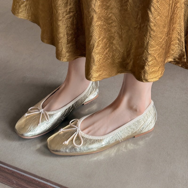 0.8cm复古蝴蝶结浅口单鞋女平底配裙子不累脚女鞋一脚蹬玛丽珍鞋