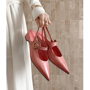 3.8cm后空玛丽珍鞋2026春夏新款尖头甜妹时尚一字扣带包头凉单鞋