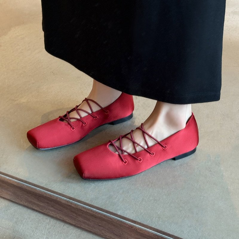 1.3cm法式方头绑带芭蕾舞鞋女2026新款平底玛丽珍鞋配裙子不累脚