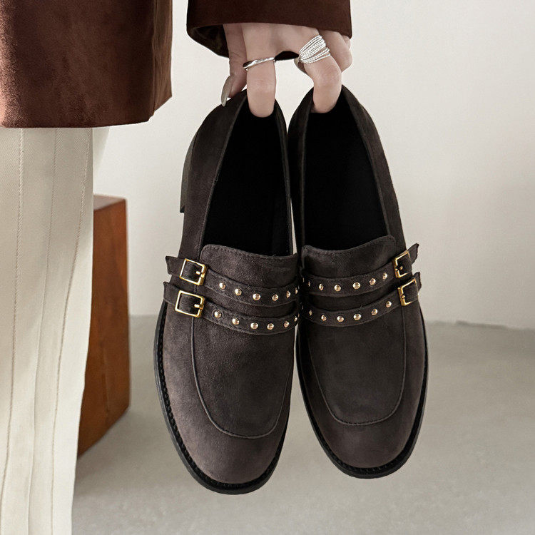 3.5cm英伦风羊反绒面乐福鞋粗跟深口单鞋妈妈皮鞋中跟一脚蹬女鞋,女鞋,深口单鞋,淘宝优惠券,粉丝福利购,淘宝优惠卷