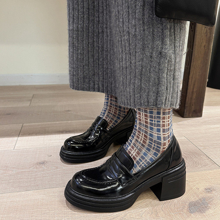 7.5cm英伦风深口单鞋一脚蹬乐福鞋粗跟厚底小皮鞋百搭不累脚单鞋,女鞋,深口单鞋,淘宝优惠券,粉丝福利购,淘宝优惠卷