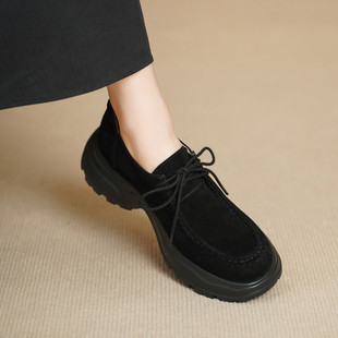 6cm厚底软羊皮休闲鞋女2026新款增高松糕底单鞋防滑软底真皮女鞋