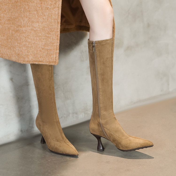 质温柔弹力磨砂长靴尖头细高跟