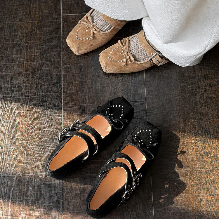 3cm方头玛丽珍鞋女士一字扣带铆钉平底单鞋配裙子芭蕾舞舒适春季,女鞋,玛丽珍鞋,淘宝优惠券,粉丝福利购,淘宝优惠卷