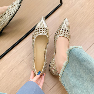 宴会女主~2025女名媛风水钻气质尖头浅口法式绝美平底单鞋配裙子