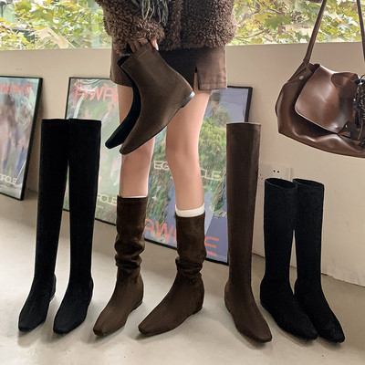 2025新款弹力瘦瘦靴短筒高筒长筒袜子靴大码内增高气质小方头女靴