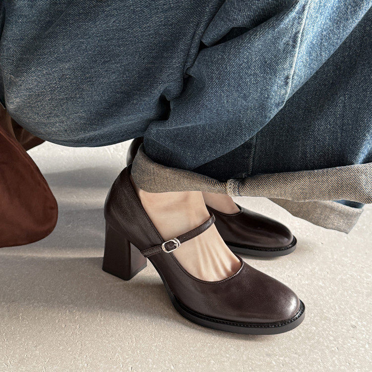 7cm真皮法式圆头玛丽珍鞋2026女一字带粗跟浅口气质高跟职场单鞋,女鞋,玛丽珍鞋,淘宝优惠券,粉丝福利购,淘宝优惠卷