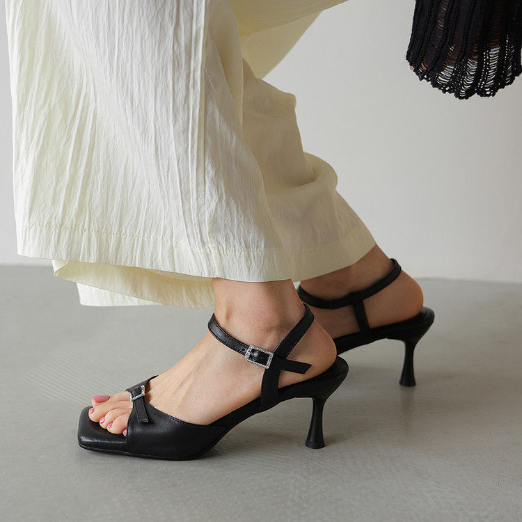 6.5cm超软踩屎感凉鞋女法式细跟真皮绝美软底小高跟鞋久站不累脚