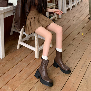 9cm2025新款马丁靴女小个子厚底增高短靴高跟弹力靴瘦瘦靴子