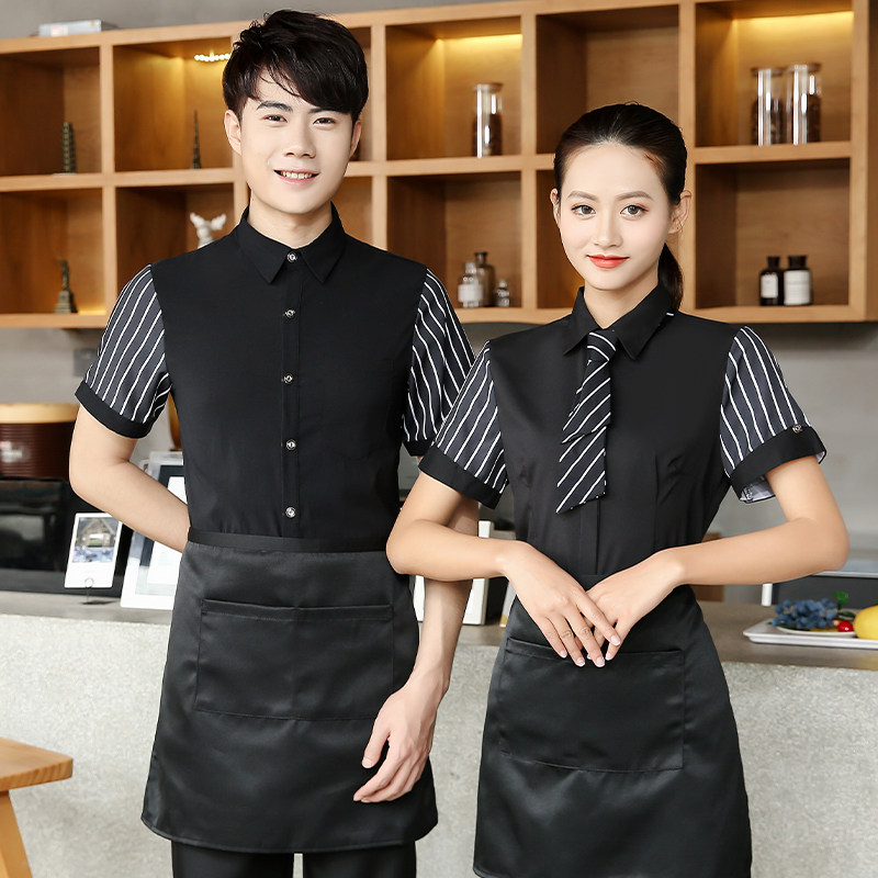 绣玖酒店餐饮服务员工作服夏装短袖女咖啡西餐厅火锅吧台男女夏季
