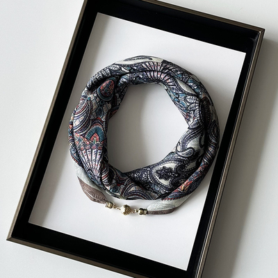 磁吸扣围巾女春夏新款装饰棉麻方巾印花百搭领巾四季通用薄款丝巾