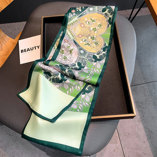 春秋季新款百搭绿色丛林丝巾女长条护颈小领巾绑包包飘带细窄围巾