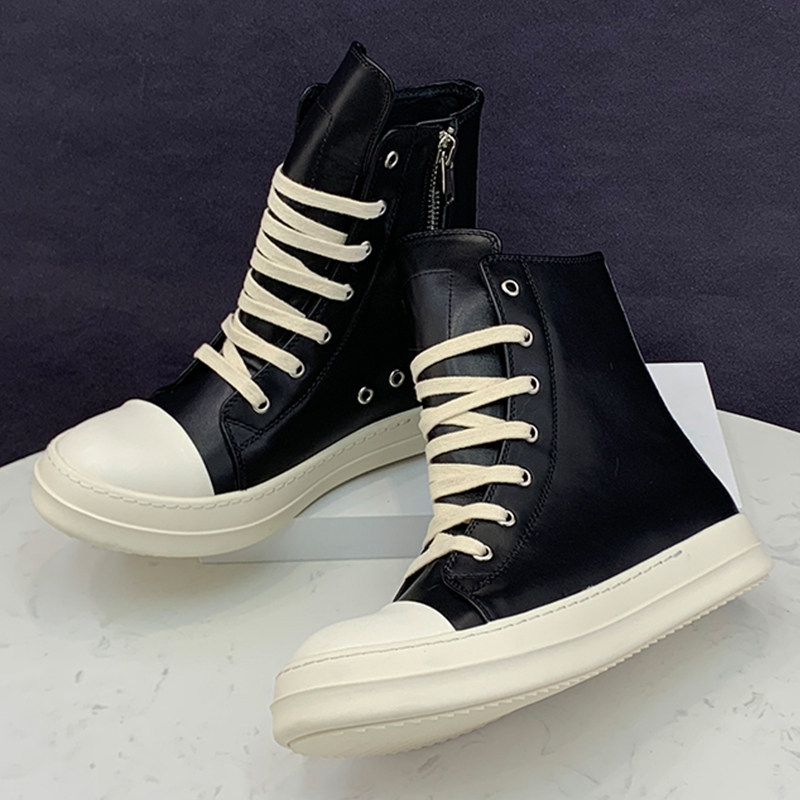 ro潮鞋男暗黑高帮鞋厚底马丁靴时尚运动休闲鞋ins侧拉链朋克短靴