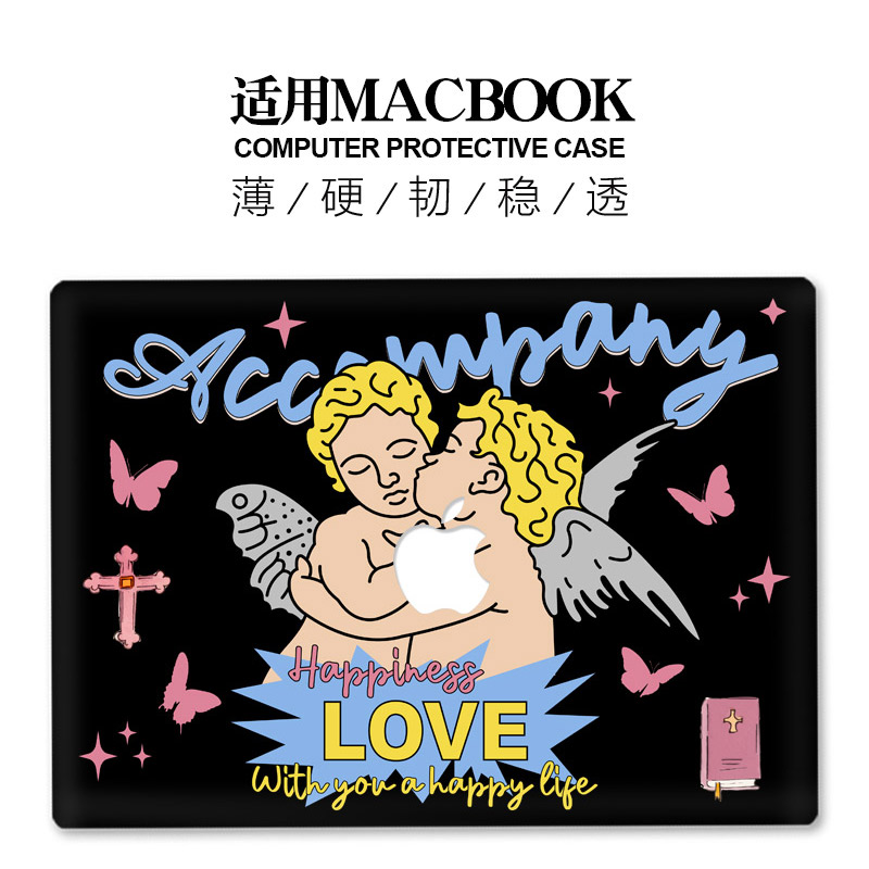 适用新款Macbook保护壳m1苹果笔记本电脑套2023款air13磨砂m2pro13/14//15/16防摔2338原创2442创意黑色天使