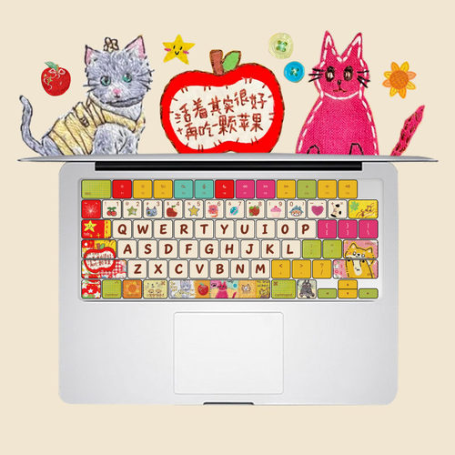 适用MacBook硅胶m3/4键盘膜pro13保护air苹果笔记本14/15布贴粉猫