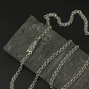 S925银裸链六字真言链条项链轻奢小众潮人男女基础款百搭毛衣单链