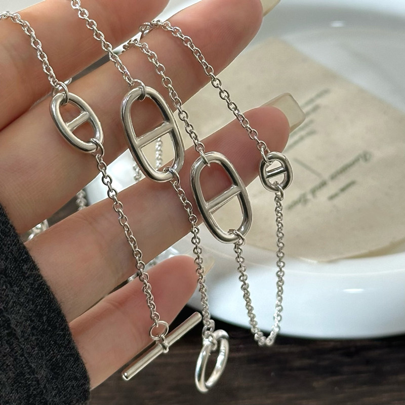 925纯银猪鼻子长款项链女ins风小众轻奢时尚百搭可调节套链毛衣链