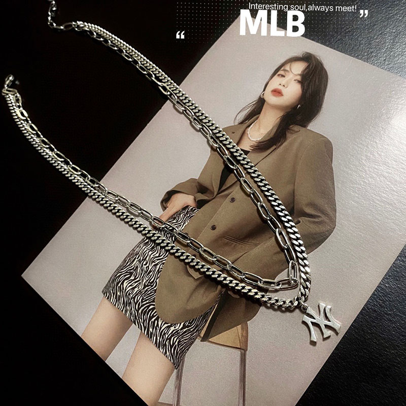 潮牌时尚个性百搭双层套链s925纯银女士叠加锁骨链嘻哈风休闲银链