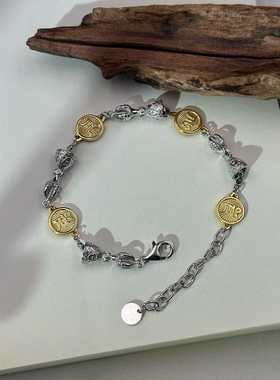 S925纯银重工金刚杵黄财神手链女藏式民族风时尚百搭高级感手链潮