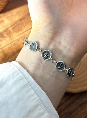 S925纯银复古八宝两面手链女小众设计民族风时尚个性百搭手链礼物