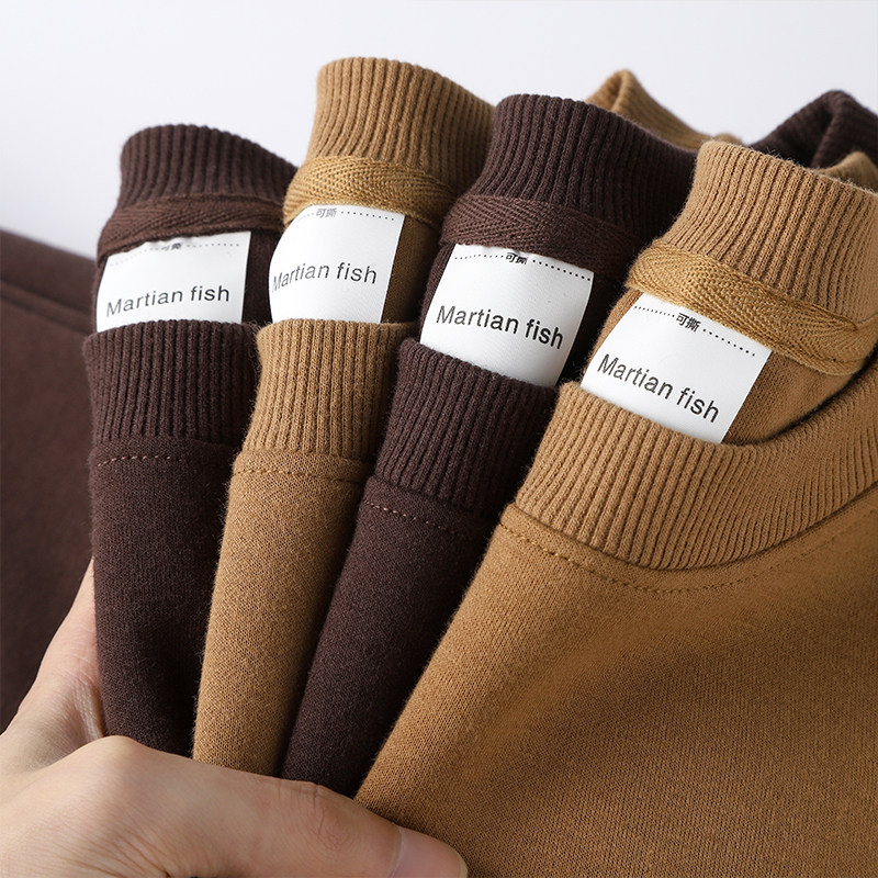 AUTUMN COLOR 300G HEAVY KHAKI ROUND NECK SWEATSHIRT WOMENS JAPANESE RETRO CHOCOLATE COAT COUPLE