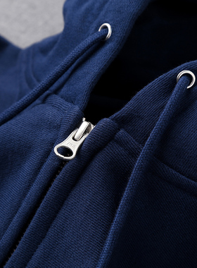 460g重磅连帽开衫卫衣靛蓝色纯B棉休闲宽松春季纯色男女款拉链上