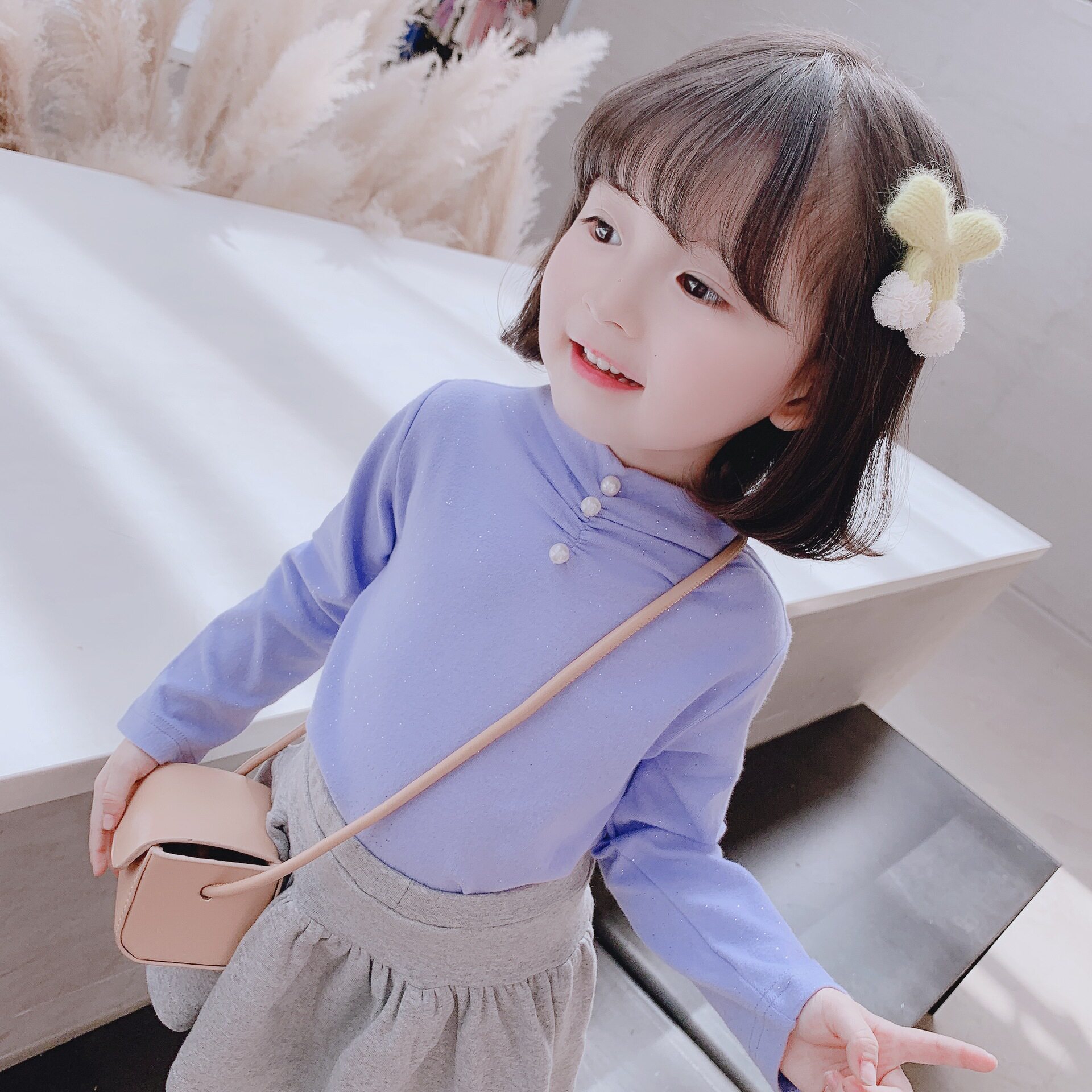 2020秋季新款儿童女童珍珠套头衫t恤打底衫韩版童装