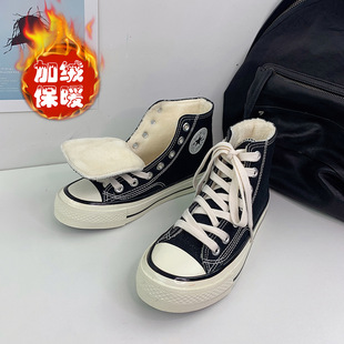 2025冬季1970s高帮加绒帆布鞋大码女韩版ulzzang41-43保暖女棉鞋