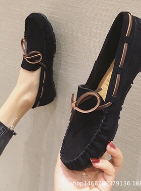 2025春夏大码豆豆鞋女41-43脚宽胖孕妇一脚蹬乐福鞋42黑色百搭40