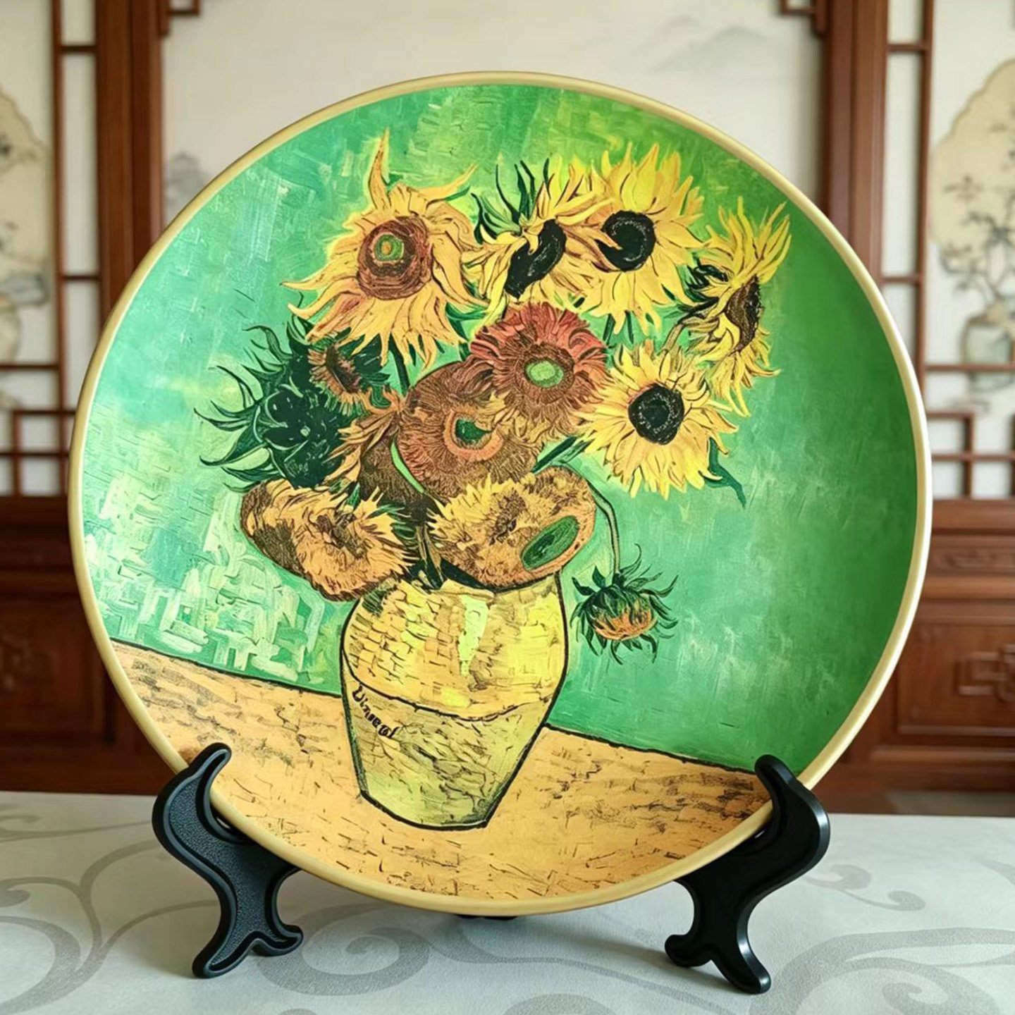 向日葵梵高轻奢成品世界名画赏盘图片