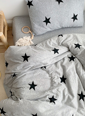 ins灰色星星a类婴儿被套单件儿童纯棉超柔软天竺棉针织裸睡小被罩