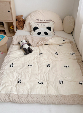 ins可爱熊猫婴儿豆豆被a类儿童春秋冬季纯棉双层纱大豆空调小被子